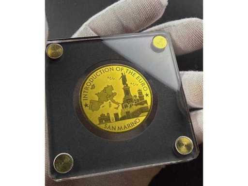 Rare 2022 1/200 oz Introduction of the Euro – San Marino 999 Fine Gold Gold Coin