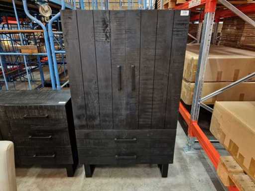 Armoire Label51 Santos Noir Mangue Uni avec 2 portes battantes et 2 tiroirs