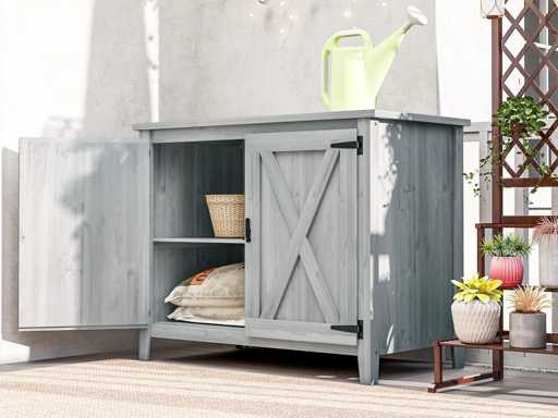 Armoire de jardin en bois, placard de jardin en bois avec étagères et double portes