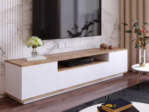 Meuble TV, Table TV, Banc TV, Cabinet de télévision,Blanc 