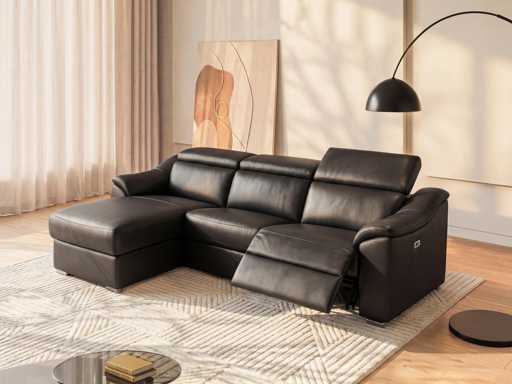 Electric Relax Corner Sofa in Black Upper Leather - Left Corner
