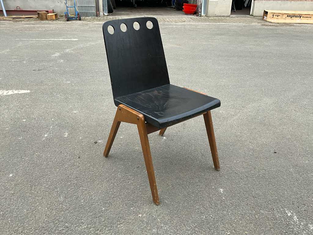 Vintage houten stapelbare bijzetstoelen (6x)