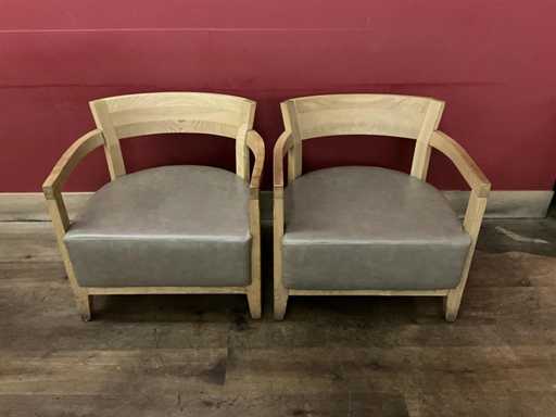 Cabine - Poltrona in legno con seduta in pelle (2x)