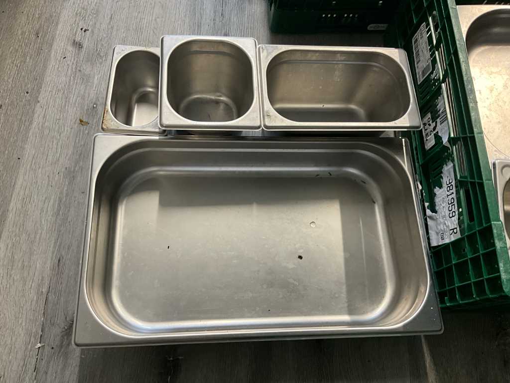 Approx. 85 various stainless steel GastroNorm containers
