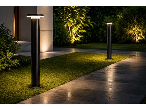 2 x LED Buiten Sokkel Lamp – 12W – 4200K Neutraal Wit - Zwart – IP65 – DEXTER-3