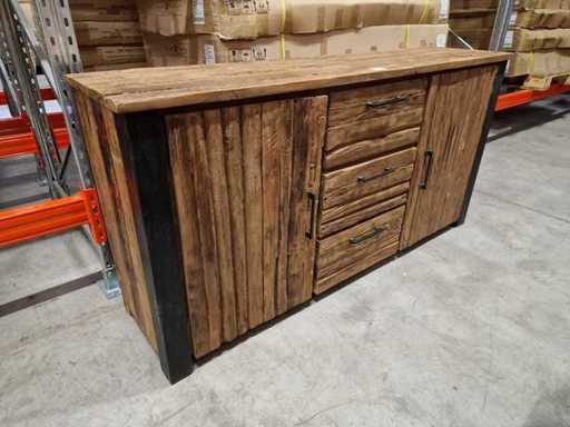 HSM Teak Dressoir Atlanta Vintage met 2 Deuren en 3 Laden -  Zwart Metaal