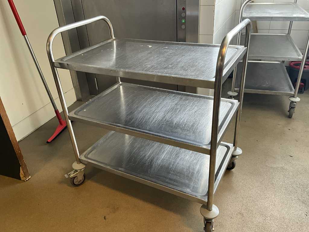 Stainless steel serving trolley with 3 levels