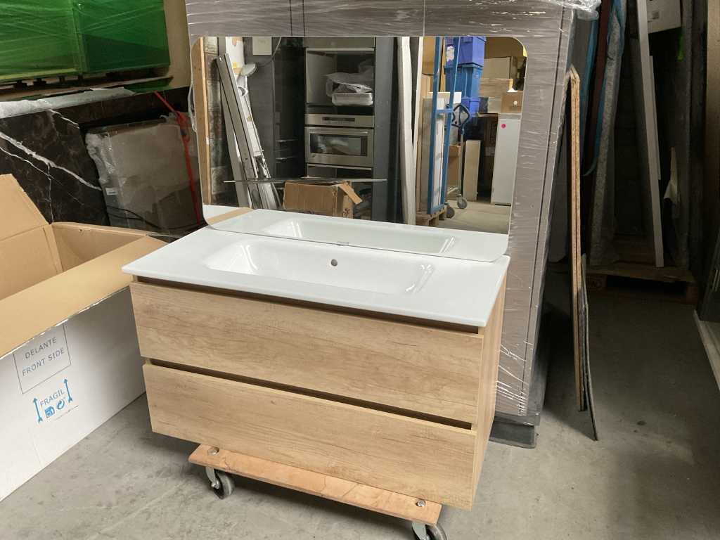 Vanity unit set with mirror with LED lighting