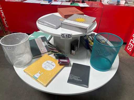 Table including office supplies