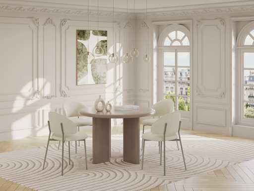 Set of 4 Textured Fabric and Beige Metal Chairs - Cream
