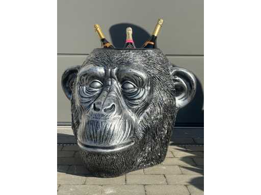 Apenkop als Champagne emmer / Bloempot (gemengd gebruik) Old Silver H70cm