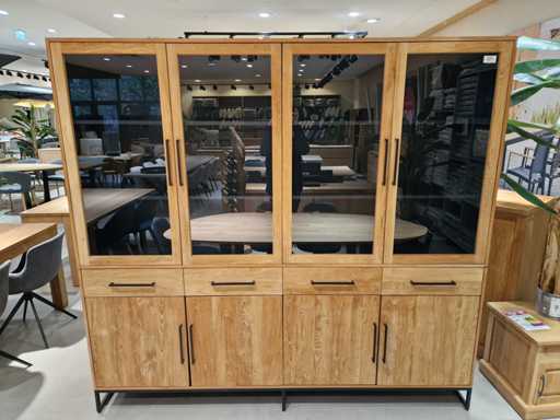 Vitrine en teck diamanté Inca 220 cm, 8 portes et 4 tiroirs