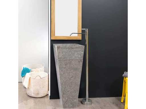 Vase salle de bain sur pied en pierre naturelle pyramide gris: H/90cm Neuf