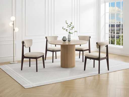 Set van 2 stoelen met textuur en rubberhout - Beige