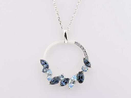 14 KT White gold Necklace with Pendant With 1.66 Cts Natural Diamond and Topaz