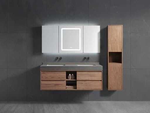 bathroom furniture 2-person with hanging cabinet - 120cm - Color walnut