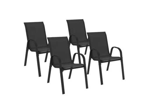 Set van 4 stapelbare tuinstoelen in zwart metaal en textielen