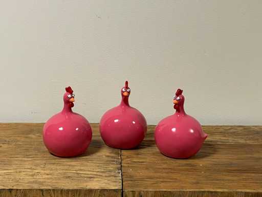 Set van 3 Bolkippen H14cm Pink