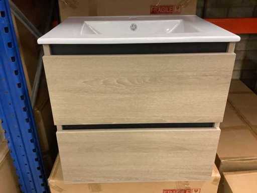 Karo – Badezimmermöbel Walnuss 60 cm + Waschbecken