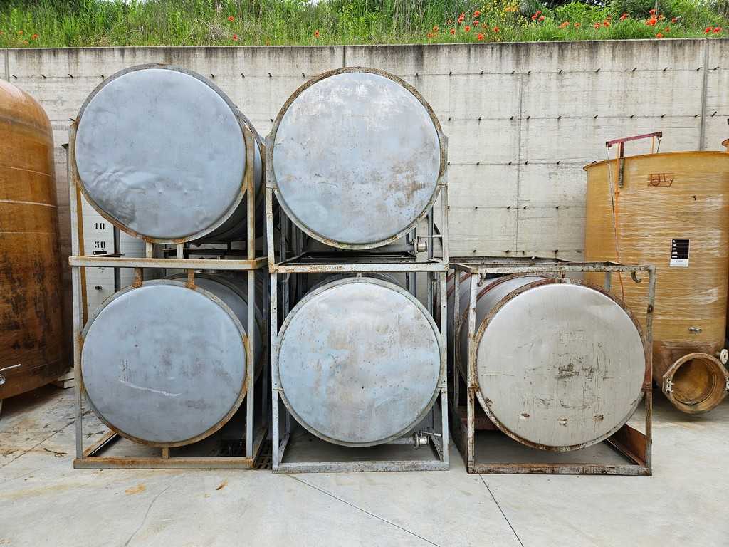 Réservoirs horizontaux de stockage/transport en acier inoxydable avec cadre en fer (5x)