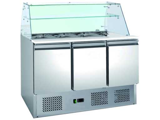 3-door refrigerated salad with front glass - refrigerated saladette - Refrigerated