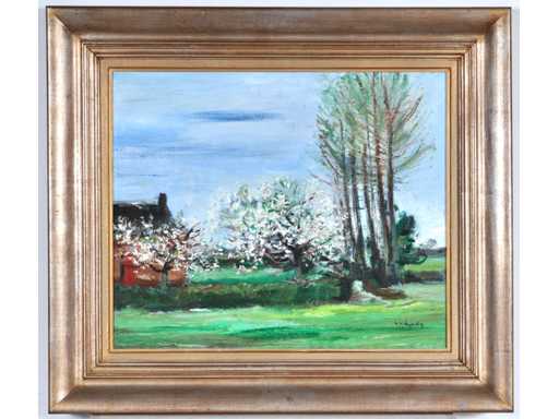 René Marie Dujardin - Landscape with blossoms - oil on canvas - 50x60 cm 