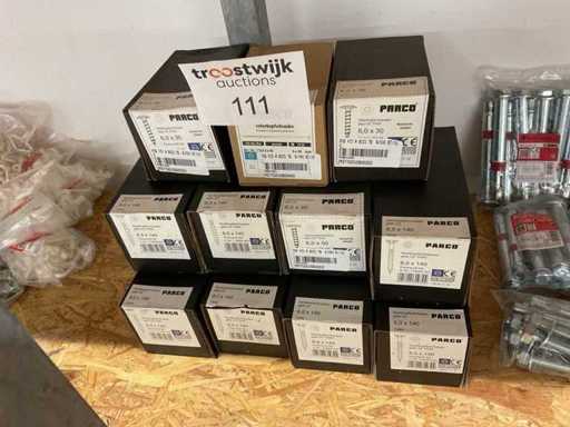 11 Kisten mit langen Holzschrauben