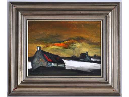 Paul Permeke - Snowy landscape with farms - oil on canvas - 30x40 cm