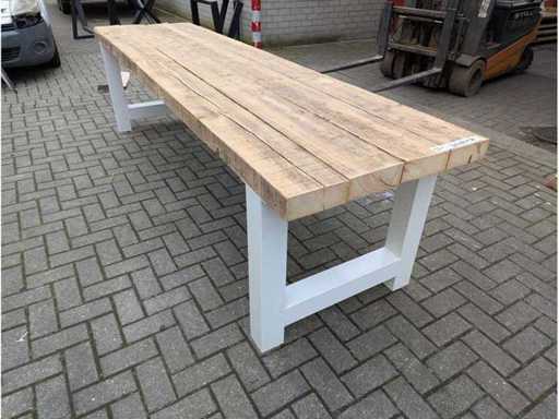 Garden table mega. Rustic Pine Wood. 350 x 85 x 78cm. Metal A base