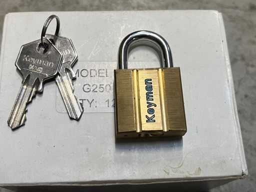 (12x) Hangslot Keyman / Yale + 2 sleutels / GELIJK SLUITEND