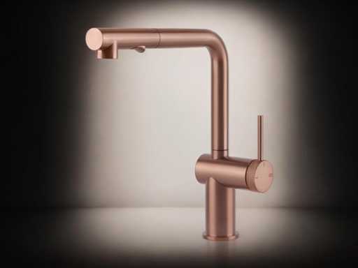Gessi Inedito Godronato Brushed Copper Keukenmengkraan met uittrekbare handdouche