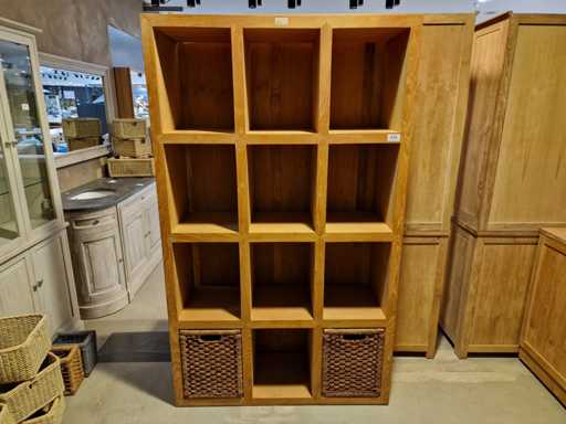 Bibliothèque en cube de teck diamant 12 compartiments 120 x 40 x H201cm