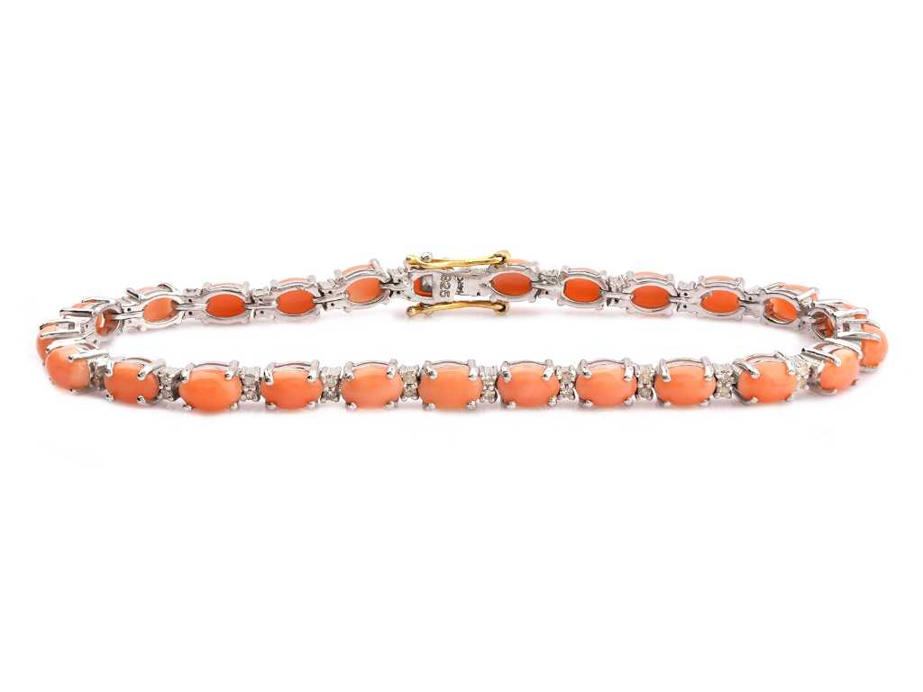(Certified) Bracelet With Natural Diamonds And Coral 11.38g
