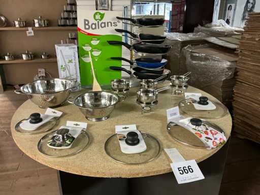 Bakpannen(5x),glazen deksels(5x), vergieten, sauskommetjes met warmer