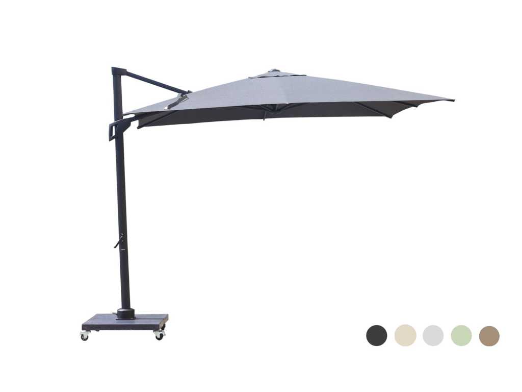 1x Floating parasol 3m - Alu grey frame - Light grey + Base