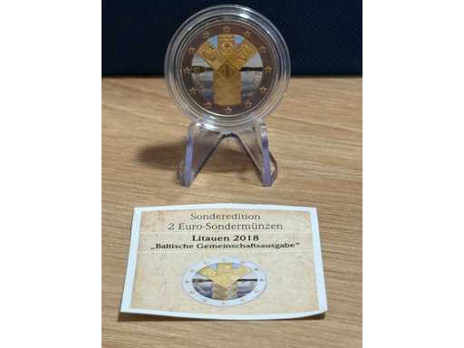 2 Euro 2018 Litwa 100 lat niepodległości z zastosowaniem złota i kolorów