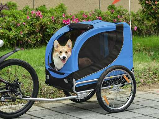 Hondenfietstrailer voor dieren met 8 zwarte blauwe vlag reflectoren