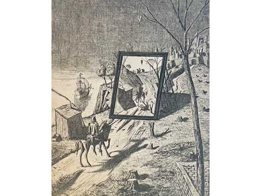 Jindrich Pilecek - Don Quixote and mirror - etching