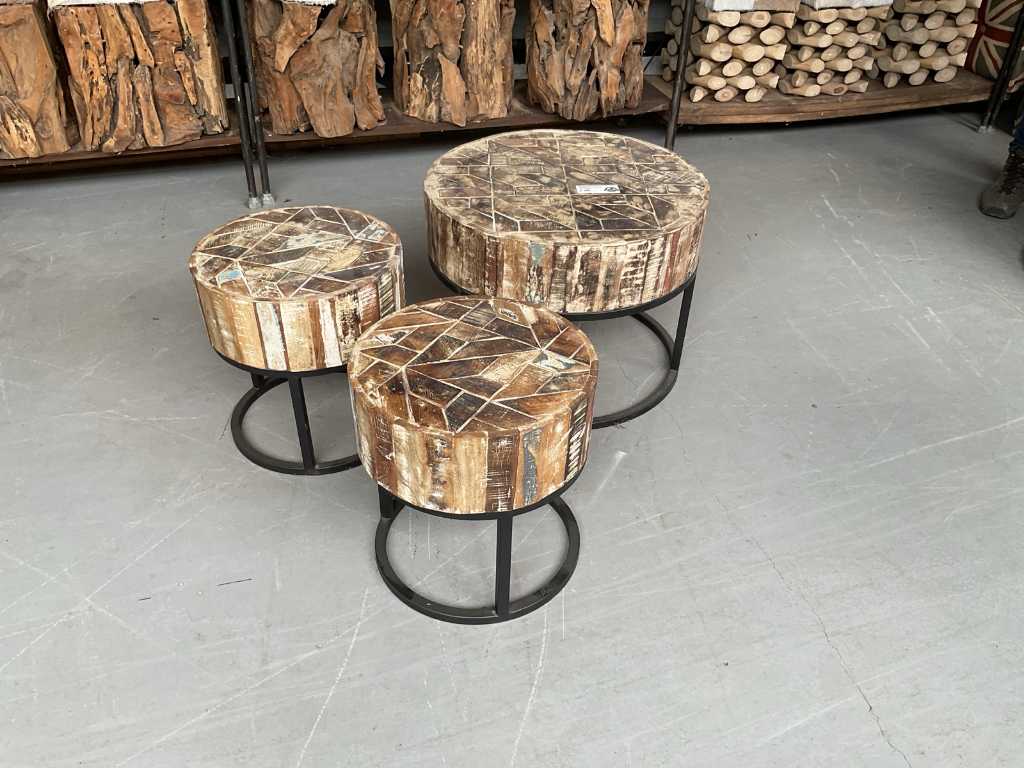 Stolik kawowy z drewna mangogo i 2 stoliki boczne (3x)