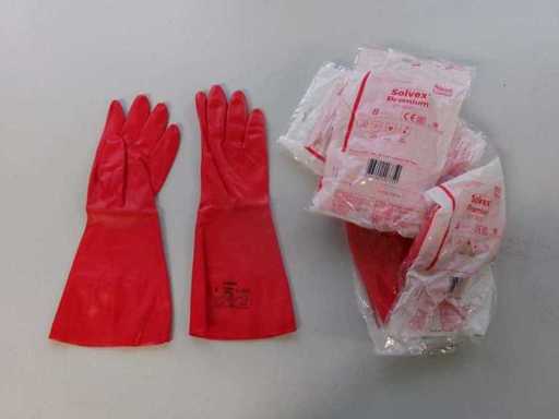Rubber gloves, red, as good as new (R12) (49x)
