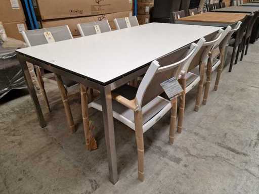 Jati-Kebon Inox Garden Table Martinique 200 x 100cm + HPL Surface blanche 1cm d’épaisseur