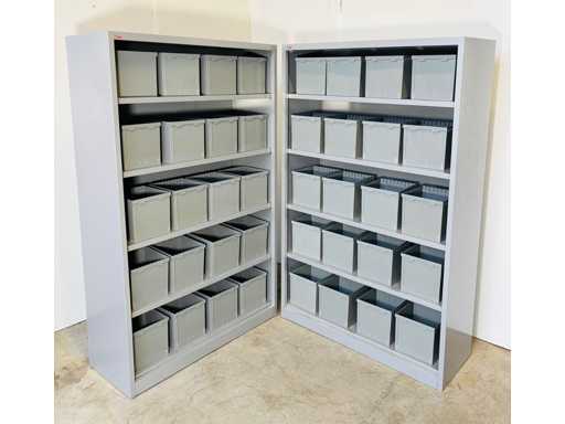 PAMI (x2)- Metal shelf 195x120x46 cm + 20 storage bins