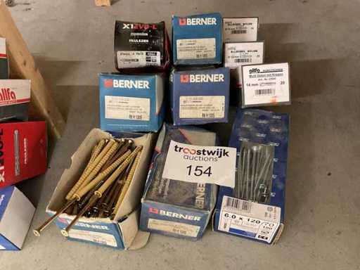 10 Schachteln mit Holzschrauben, Stopfen und Schlagstopfen