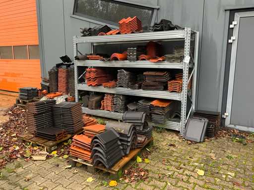 Batch of roof tiles with scaffolding