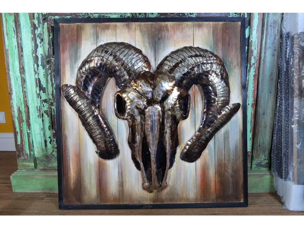 Metalen 3D Art 'Bighorn Ram' (Handgemaakt, 80 x 80 cm)