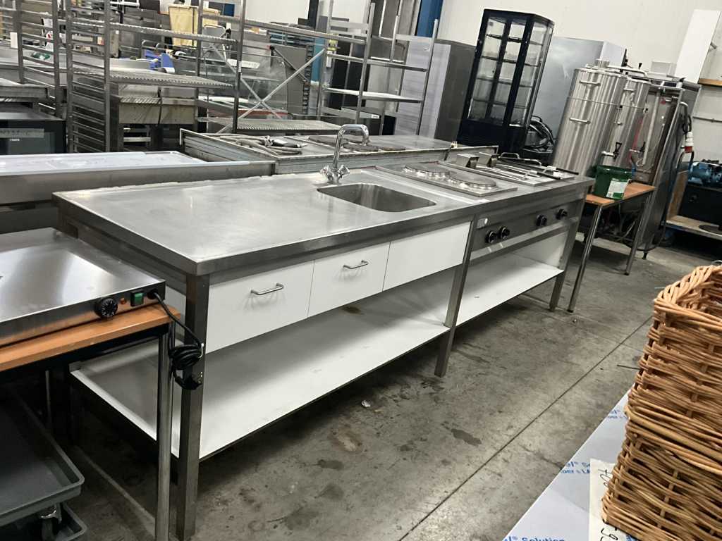 Stainless steel sink with baking wall