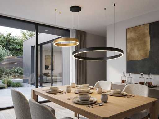 Duora Zand Zwart en Goud Hanglamp 80cm&40cm Duo Ring 60W LED 3CCT & 3 Stappen Dim(1x)