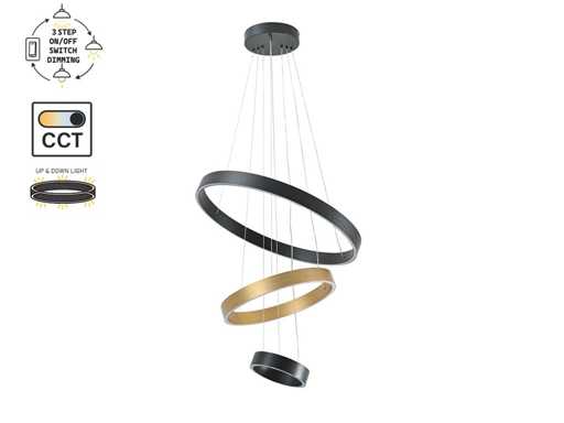 Lampe pendante Duora 20cm, 40 cm et 60 cm Anneau trio 60W LED 3CCT & 3 marches atténuées (1x)