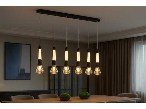 Lampe suspendue LED – B032/5 – 3000K – Blanc chaud – 600 mm – Hauteur réglable – Argent 