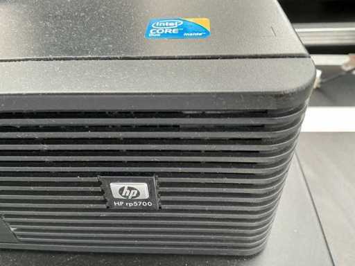 Caisse enregistreuse HP RP5700 avec écran, tiroir-caisse, terminal de paiement, etc